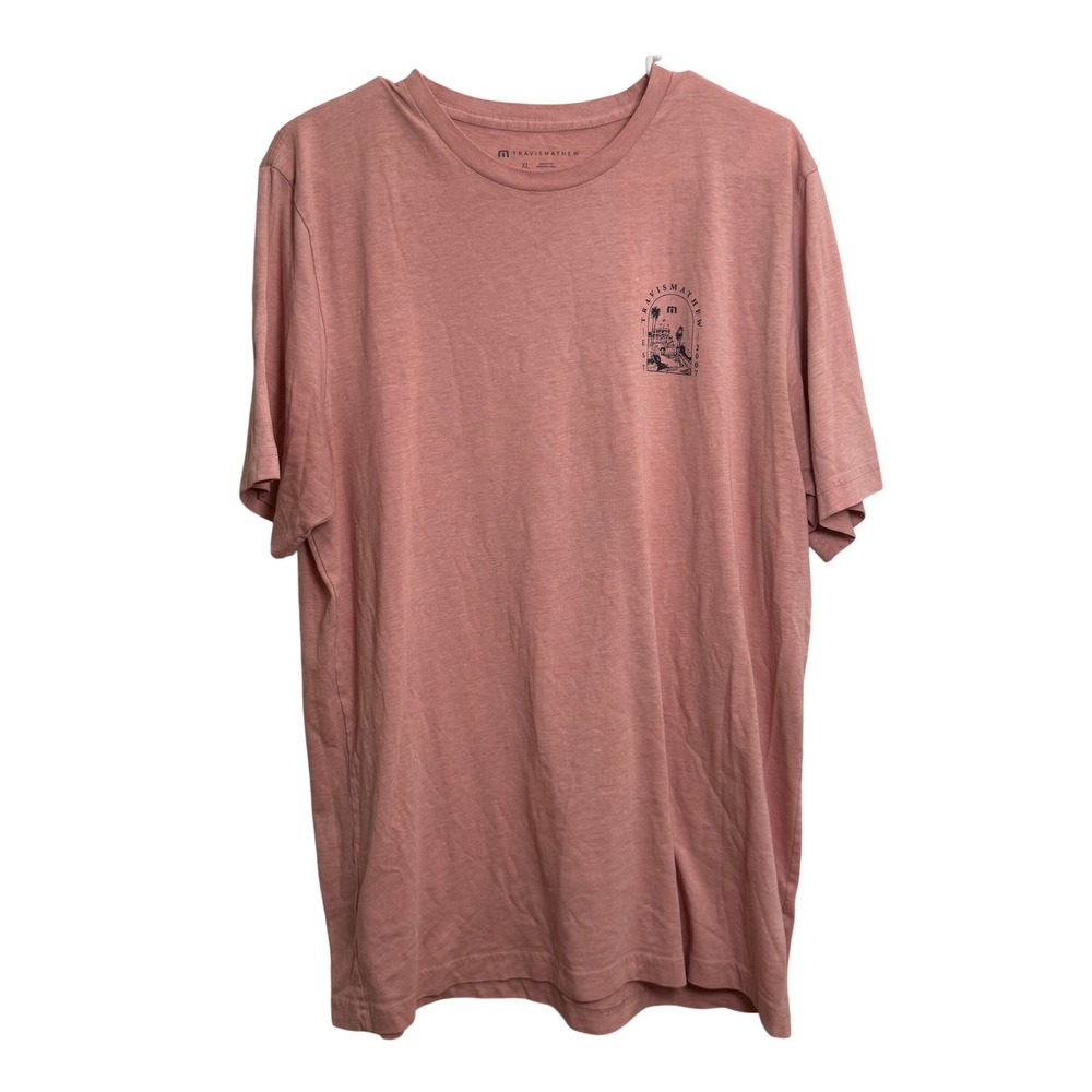 TravisMathew Mens XL Salmon Pink Heathered Graphic T-Shirt Endless Vacation Tee